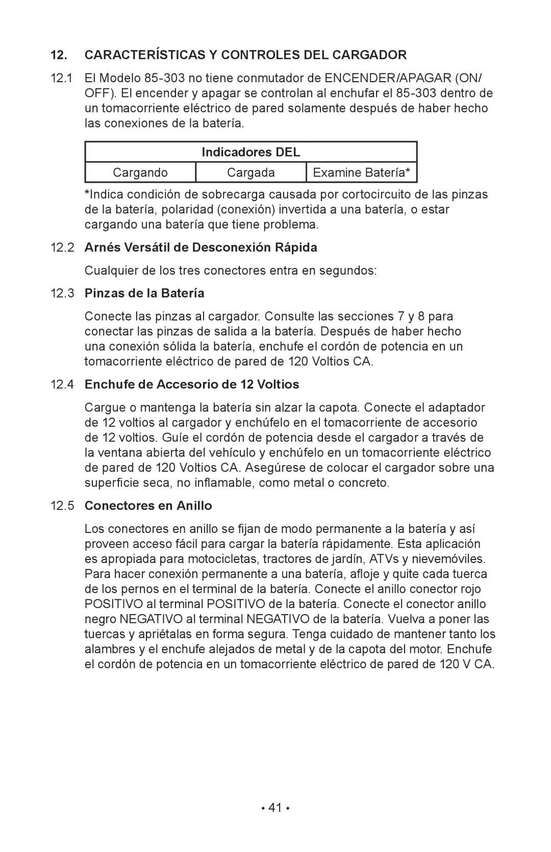 Napa Essentials 85-303 manual Características Y Controles DEL Cargador, Indicadores DEL 