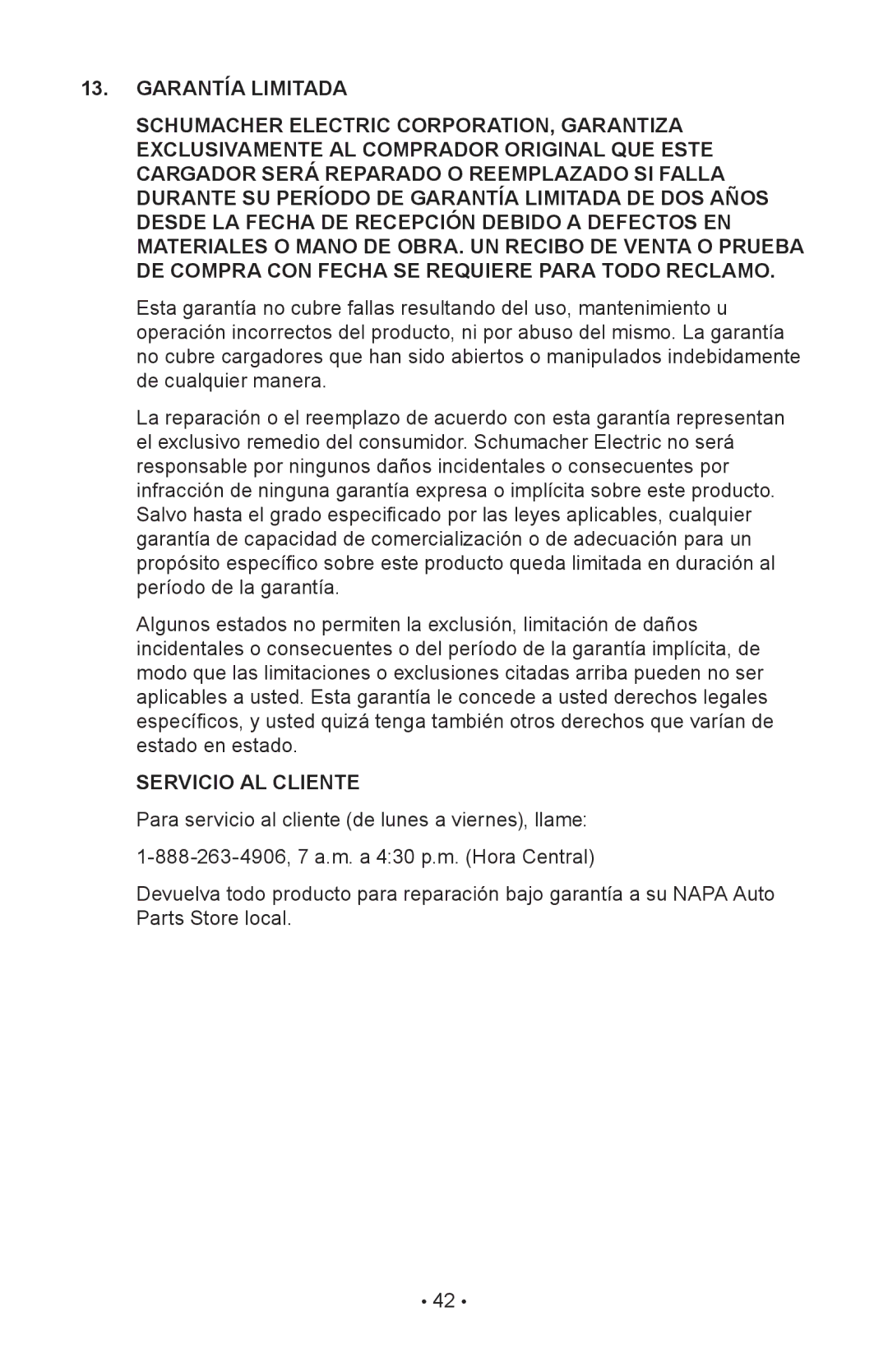 Napa Essentials 85-303 manual Servicio AL Cliente 