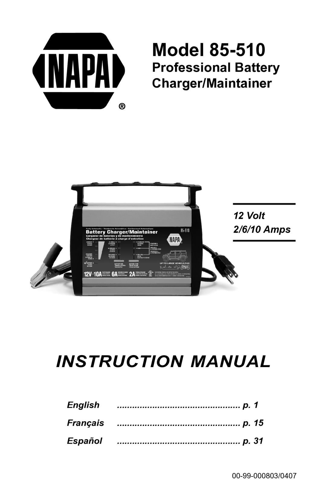 Napa Essentials 85-510 manual Model 