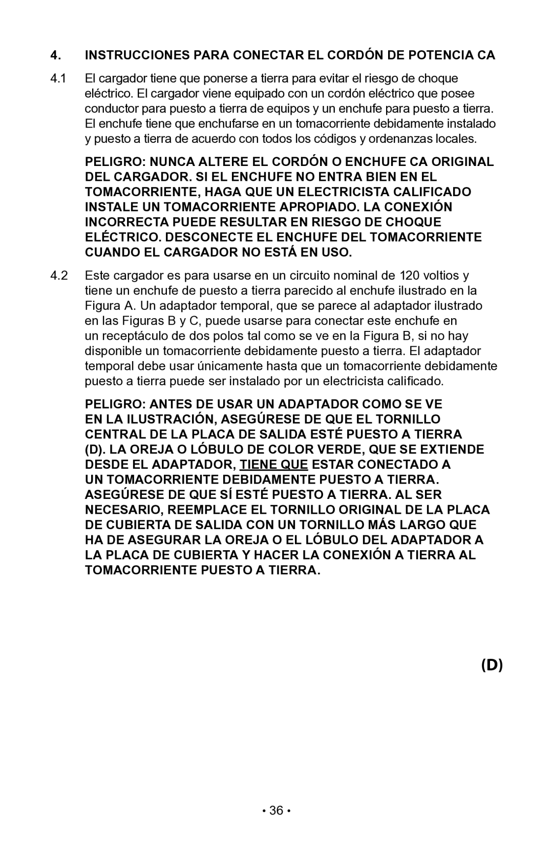 Napa Essentials 85-510 manual Instrucciones Para Conectar EL Cordón DE Potencia CA 