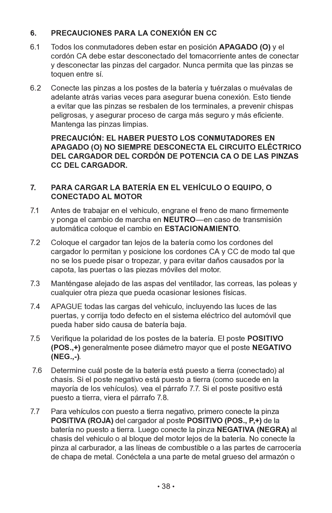 Napa Essentials 85-510 manual Precauciones Para LA Conexión EN CC 