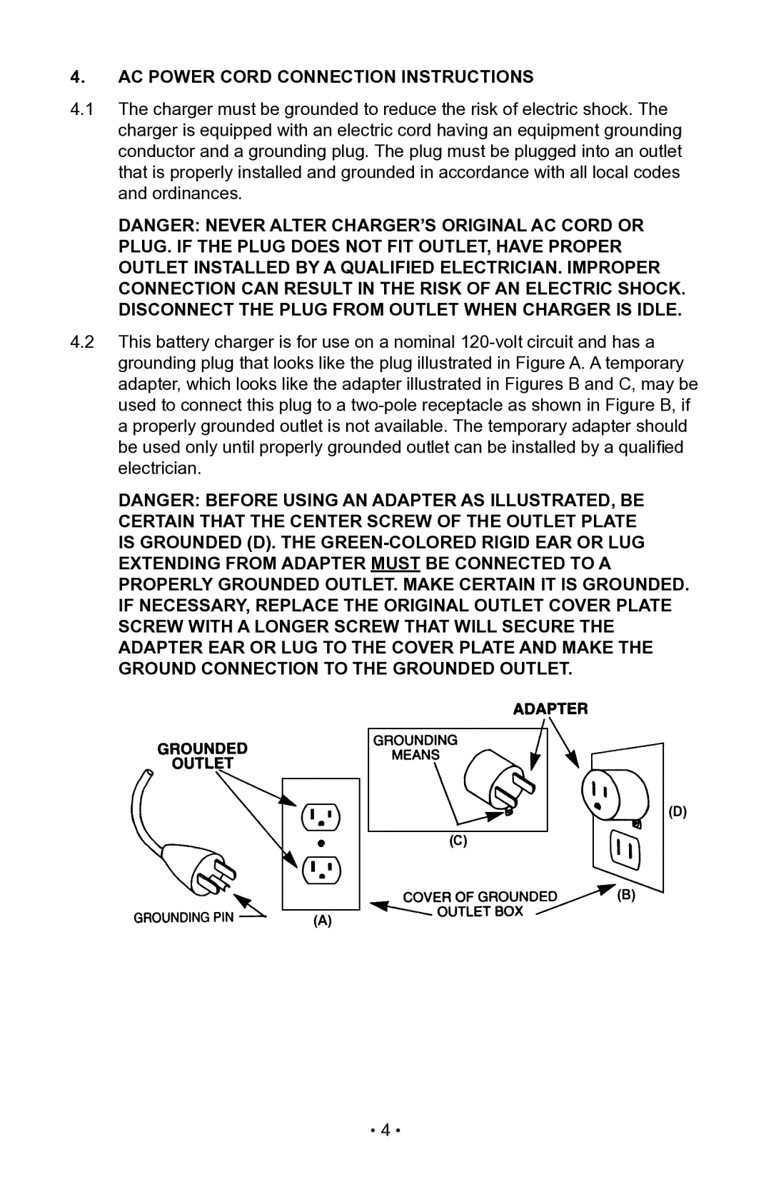 Napa Essentials 85-510 manual AC Power Cord Connection Instructions 