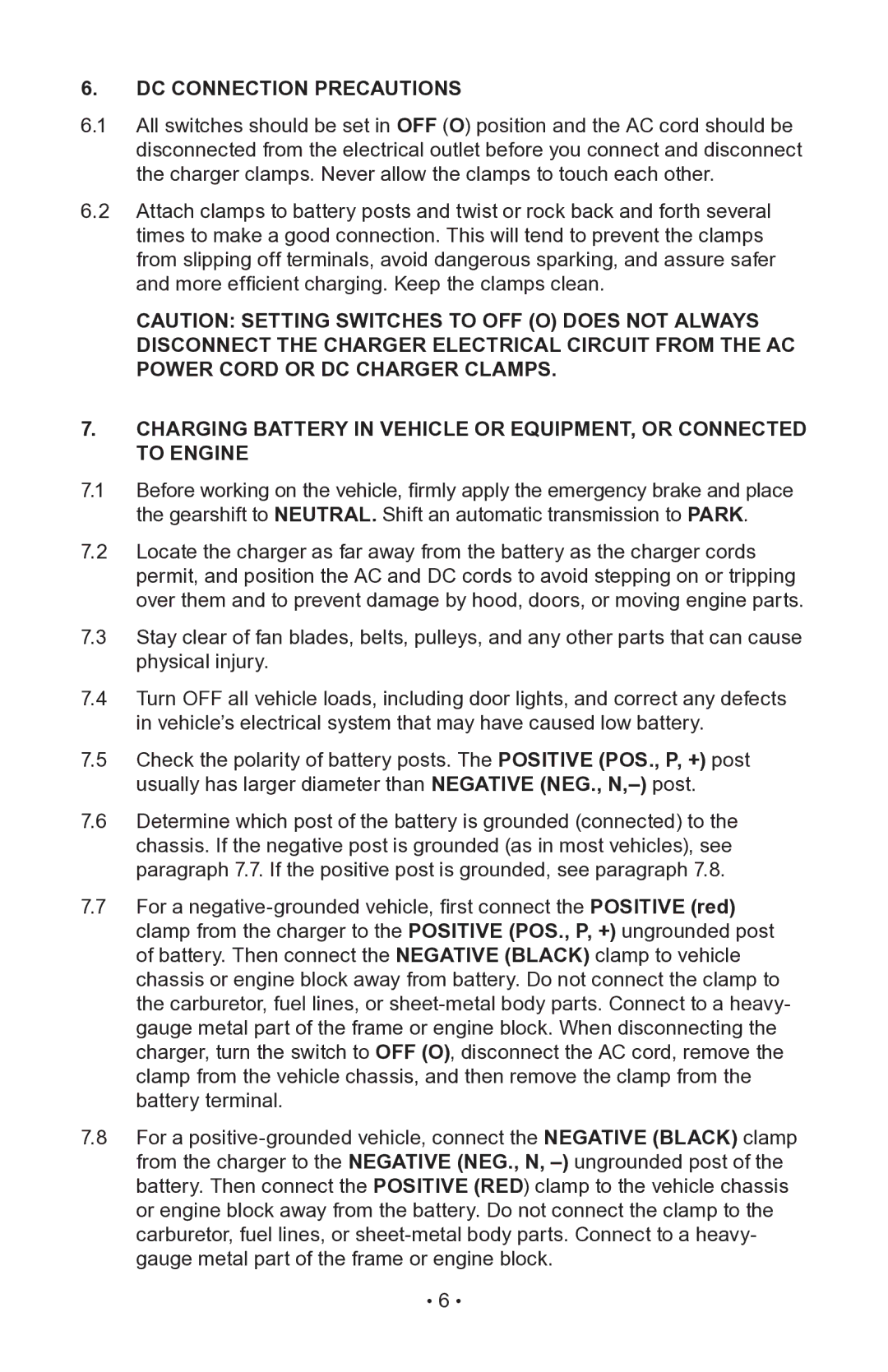 Napa Essentials 85-510 manual DC Connection Precautions 