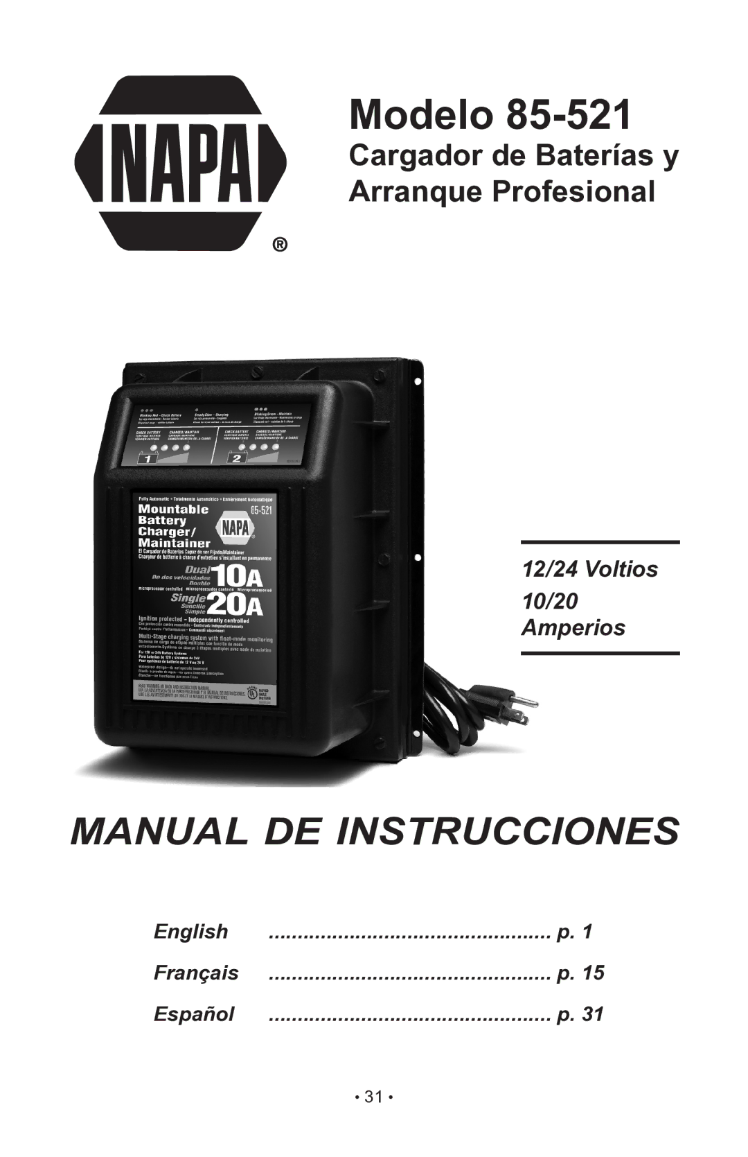 Napa Essentials 85-521 manual Modelo 