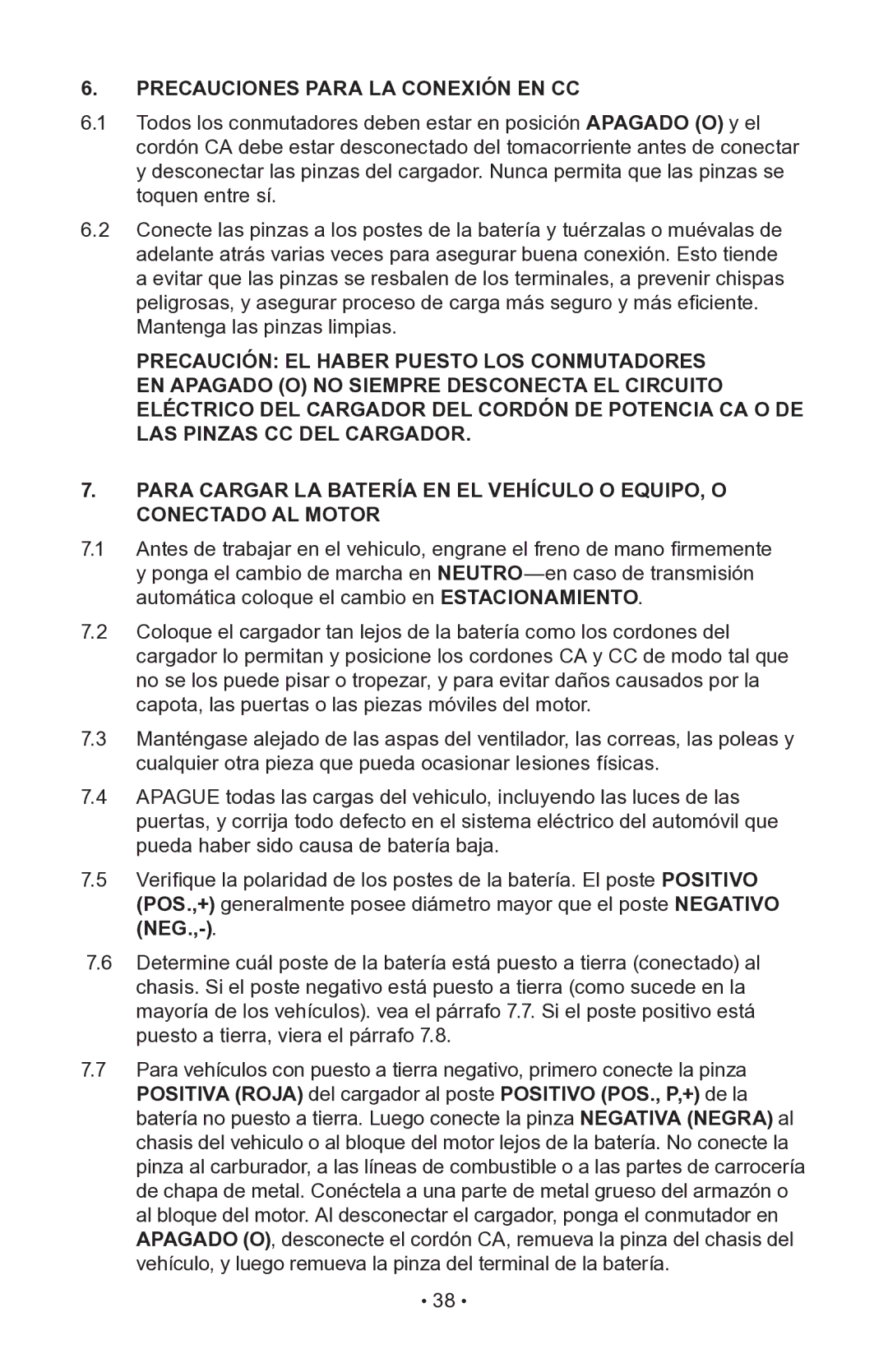 Napa Essentials 85-521 manual Precauciones Para LA Conexión EN CC 