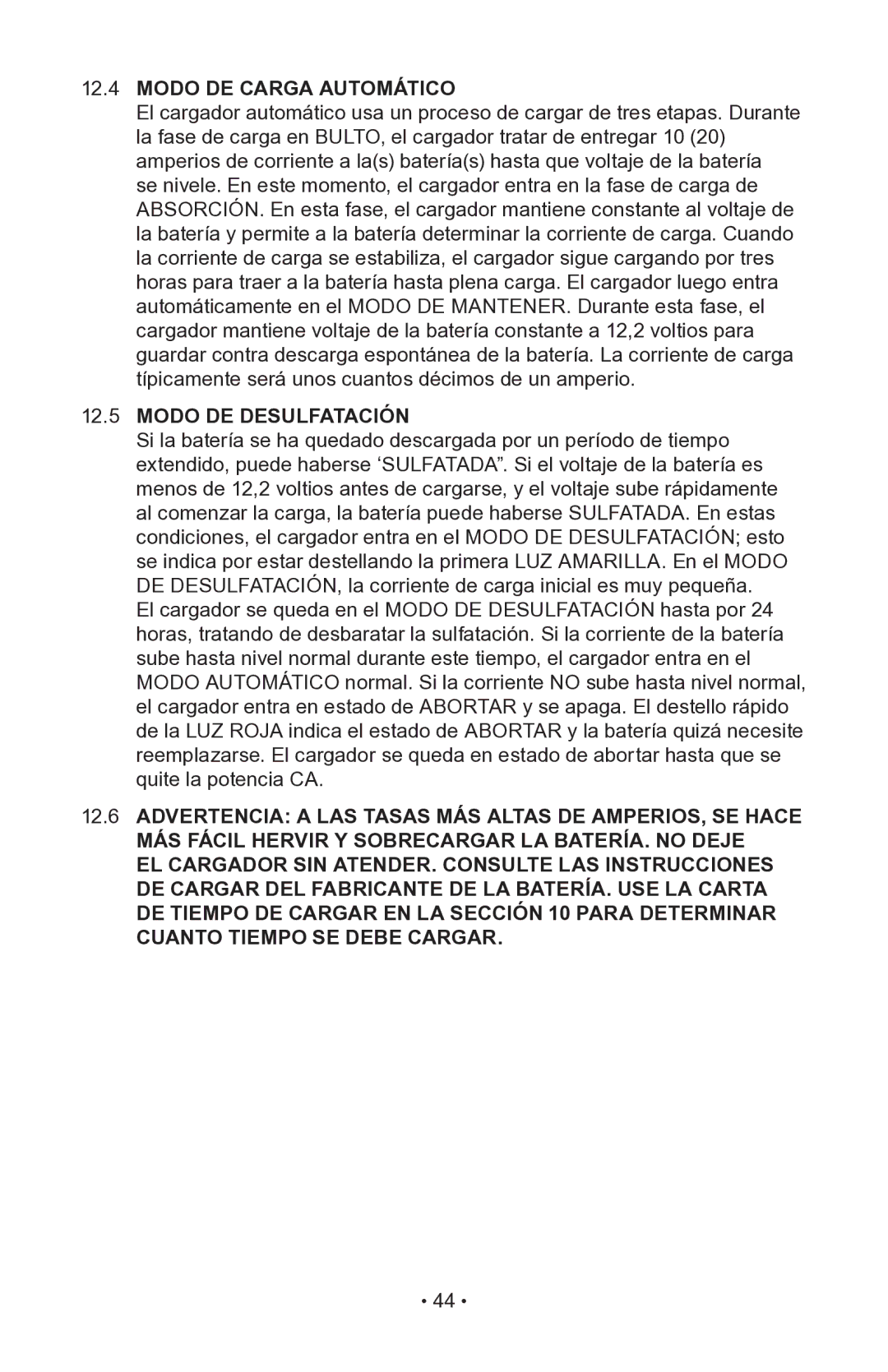 Napa Essentials 85-521 manual Modo DE Carga Automático, Modo DE Desulfatación 