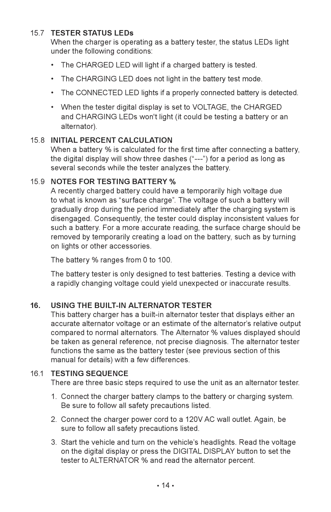 Napa Essentials 85-640 manual Tester Status LEDs, Initial Percent Calculation 