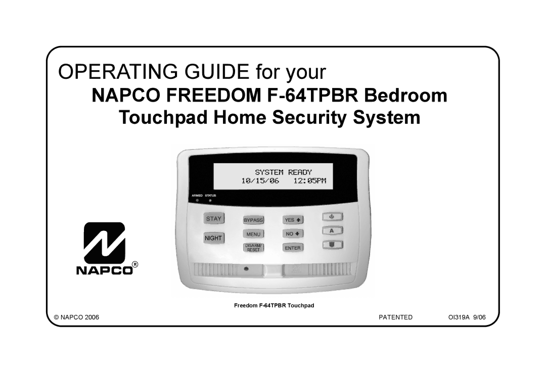 Napco Security Technologies F-64TPBR manual Operating Guide for your 