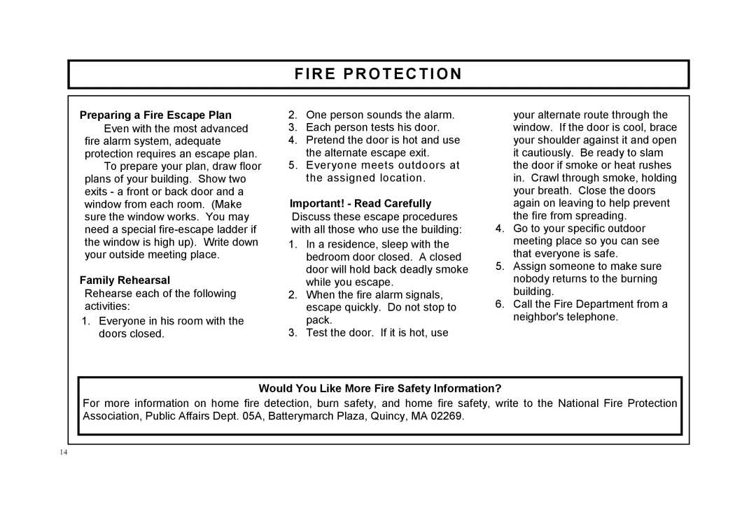 Napco Security Technologies F-64TPBR manual Preparing a Fire Escape Plan 