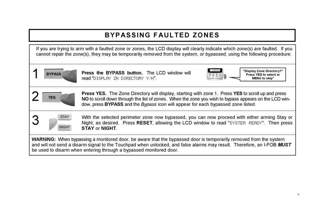 Napco Security Technologies F-64TPBR manual Bypassing Faulted Zones 