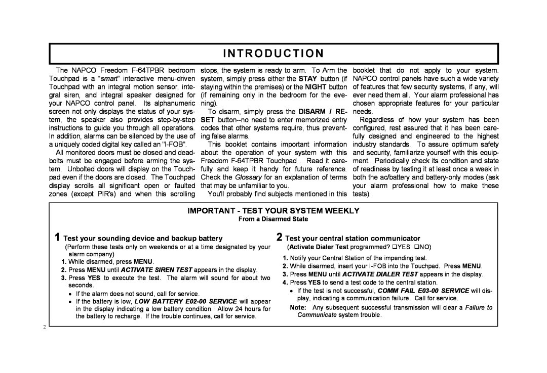 Napco Security Technologies F-64TPBR manual Introduction 
