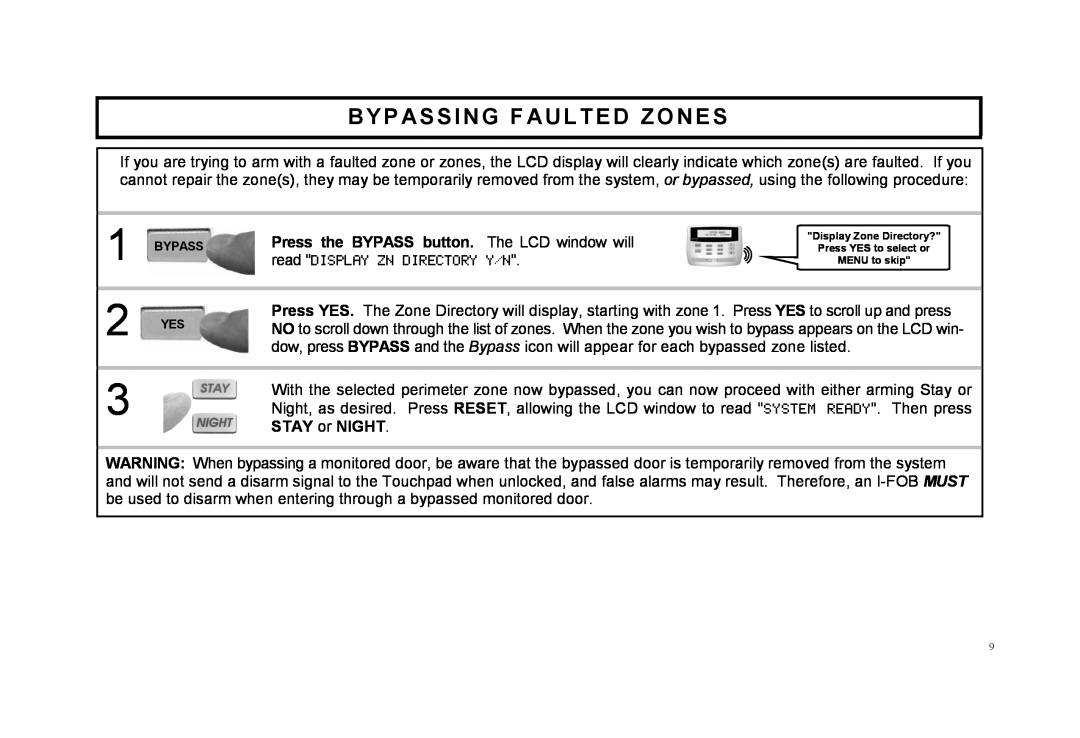 Napco Security Technologies F-64TPBR manual Bypassing Faulted Zones 