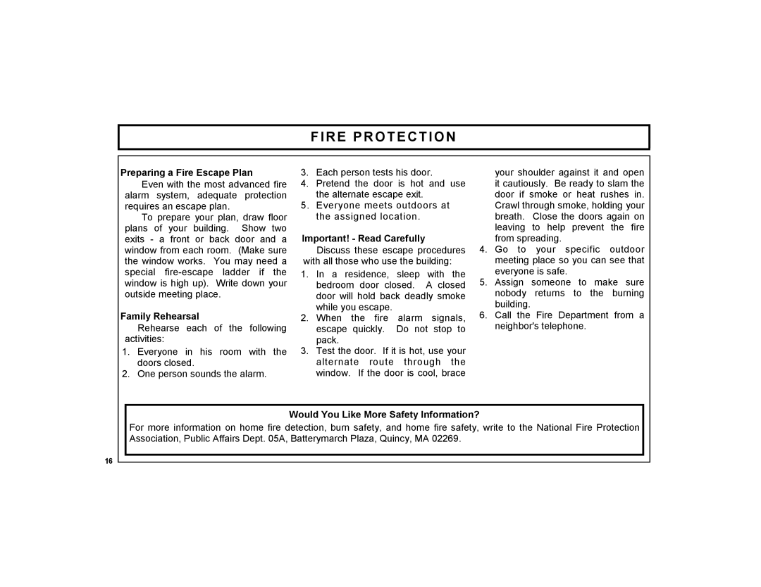 Napco Security Technologies F-TPG manual Preparing a Fire Escape Plan, Family Rehearsal, Important! Read Carefully 