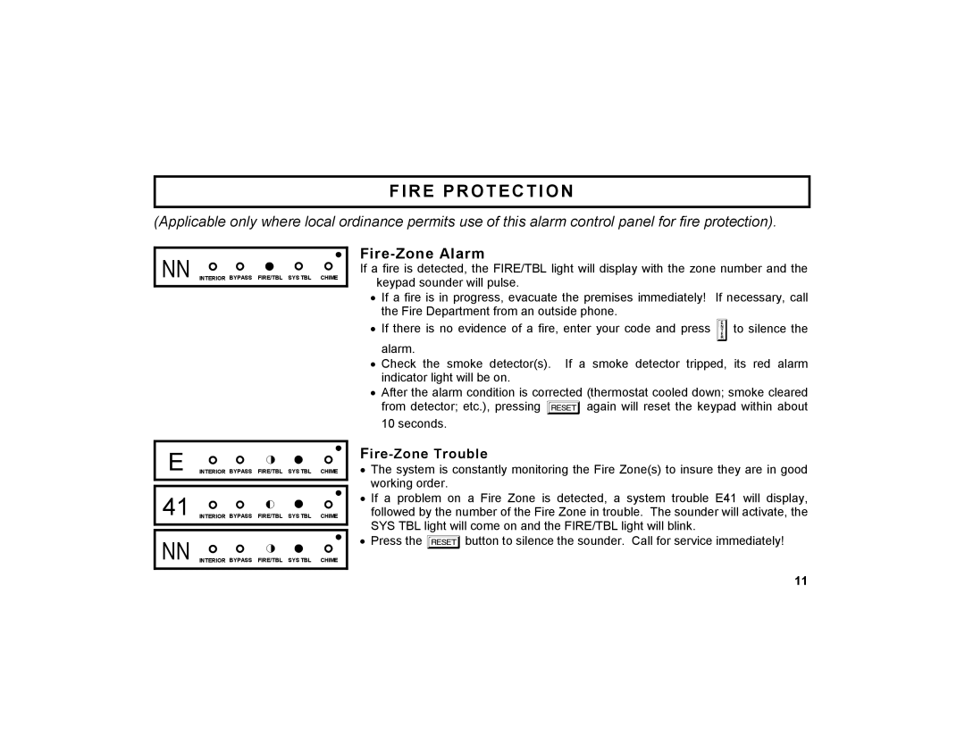 Napco Security Technologies GEM-DXK3 manual Fire Protection, Fire-Zone Trouble 