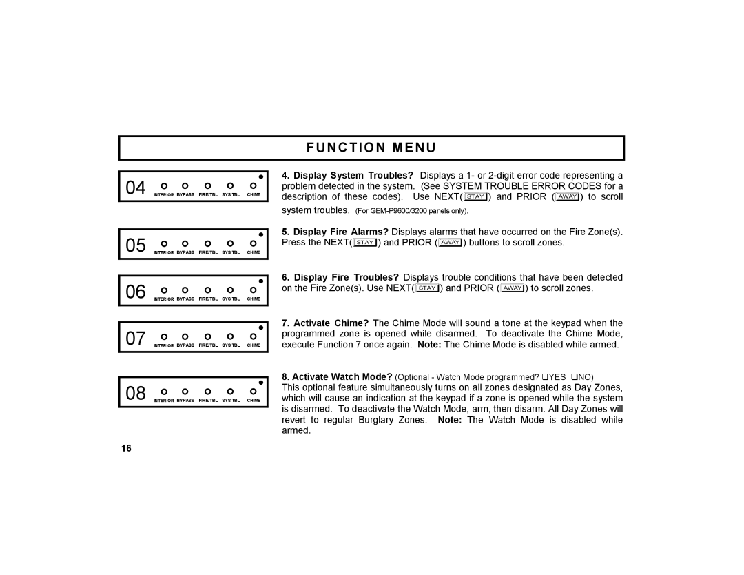 Napco Security Technologies GEM-DXK3 manual System troubles. For GEM-P9600/3200 panels only 