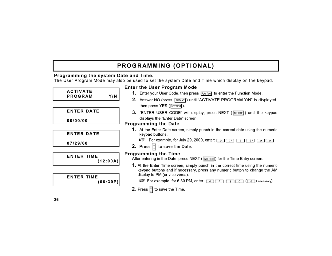 Napco Security Technologies GEM-DXRP1 Programming the system Date and Time, Programming the Date, Programming the Time 