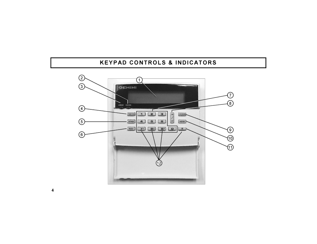 Napco Security Technologies GEM-DXRP1 manual Keypad Controls & Indicators 