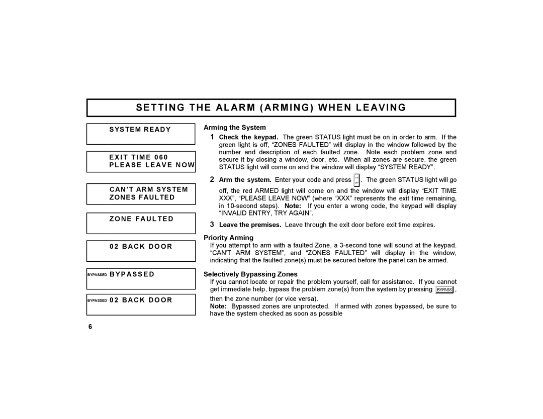 Napco Security Technologies GEM-DXRP1 manual Setting the Alarm Arming When Leaving, System Ready 