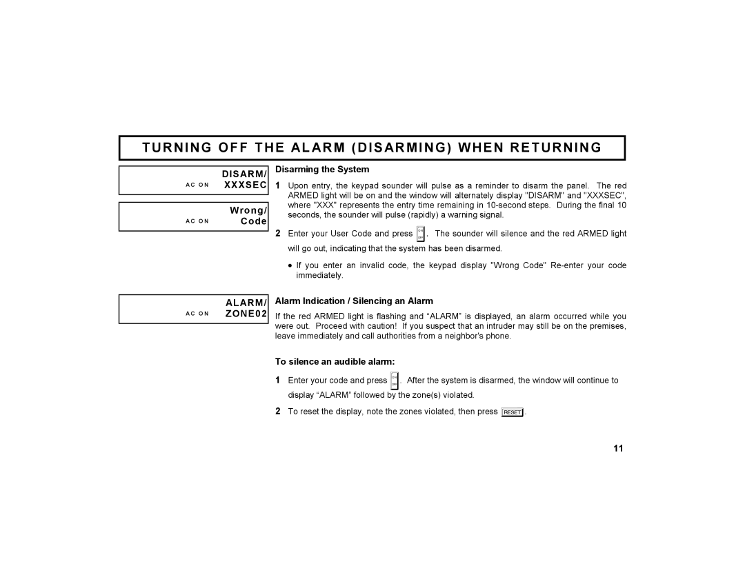 Napco Security Technologies GEM-DXRP2 manual Turning OFF the AL ARM Disarming When Returning, Xxxsec 