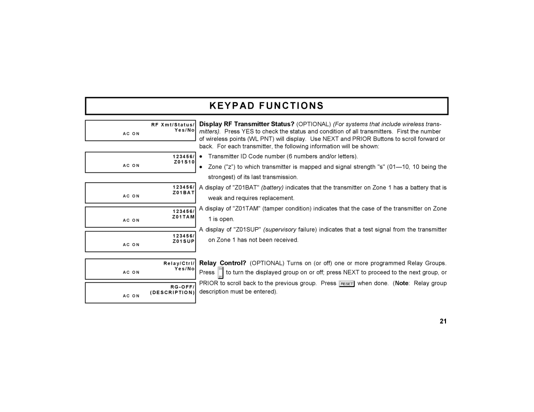 Napco Security Technologies GEM-DXRP2 manual On Zone 1 has not been received 