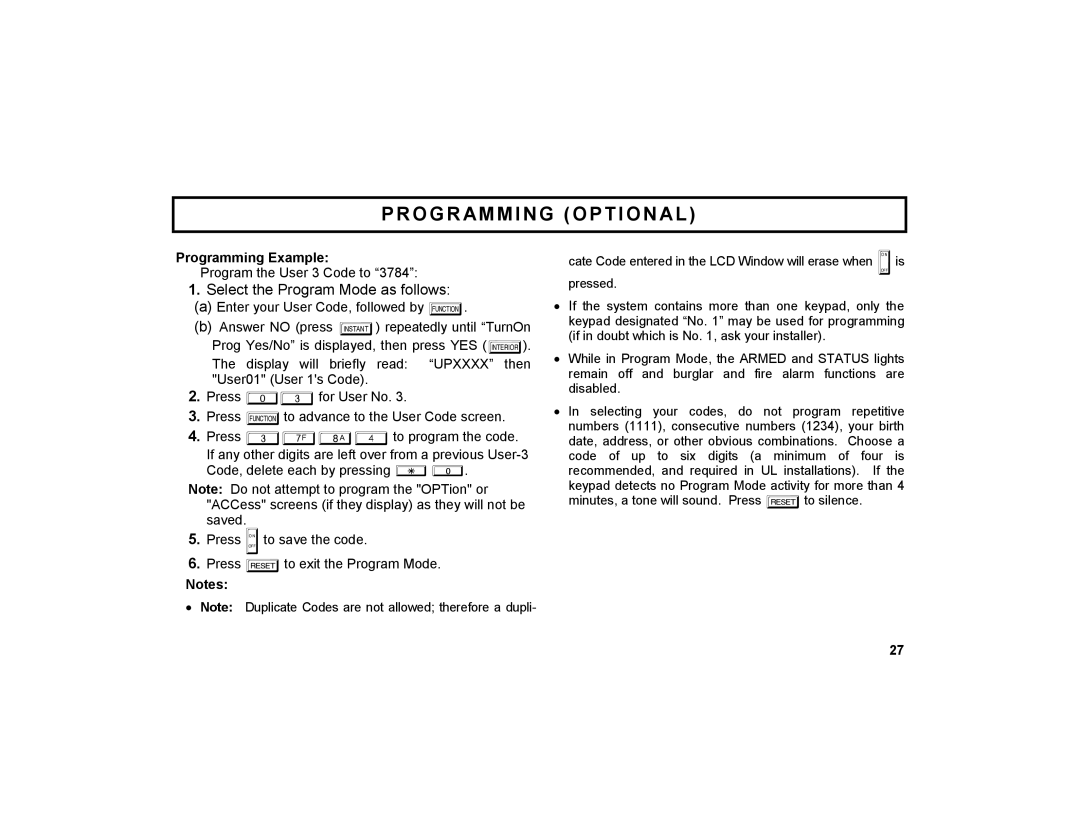 Napco Security Technologies GEM-DXRP2 manual Select the Program Mode as follows, Programming Example 