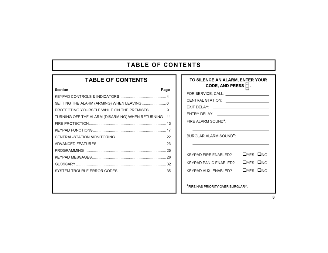 Napco Security Technologies GEM-DXRP2 manual Table of Contents 