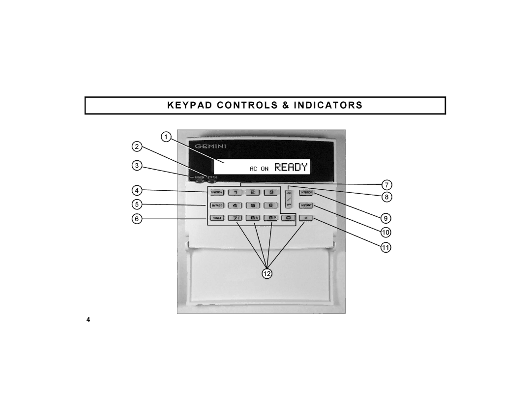 Napco Security Technologies GEM-DXRP2 manual Keypad Controls & Indicators, AC on Ready 