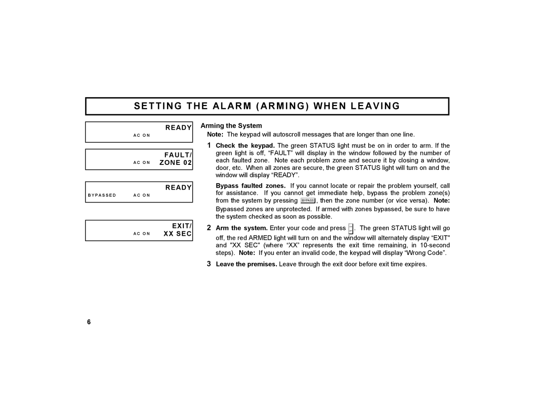 Napco Security Technologies GEM-DXRP2 manual Setting the Alarm Arming When Leaving 