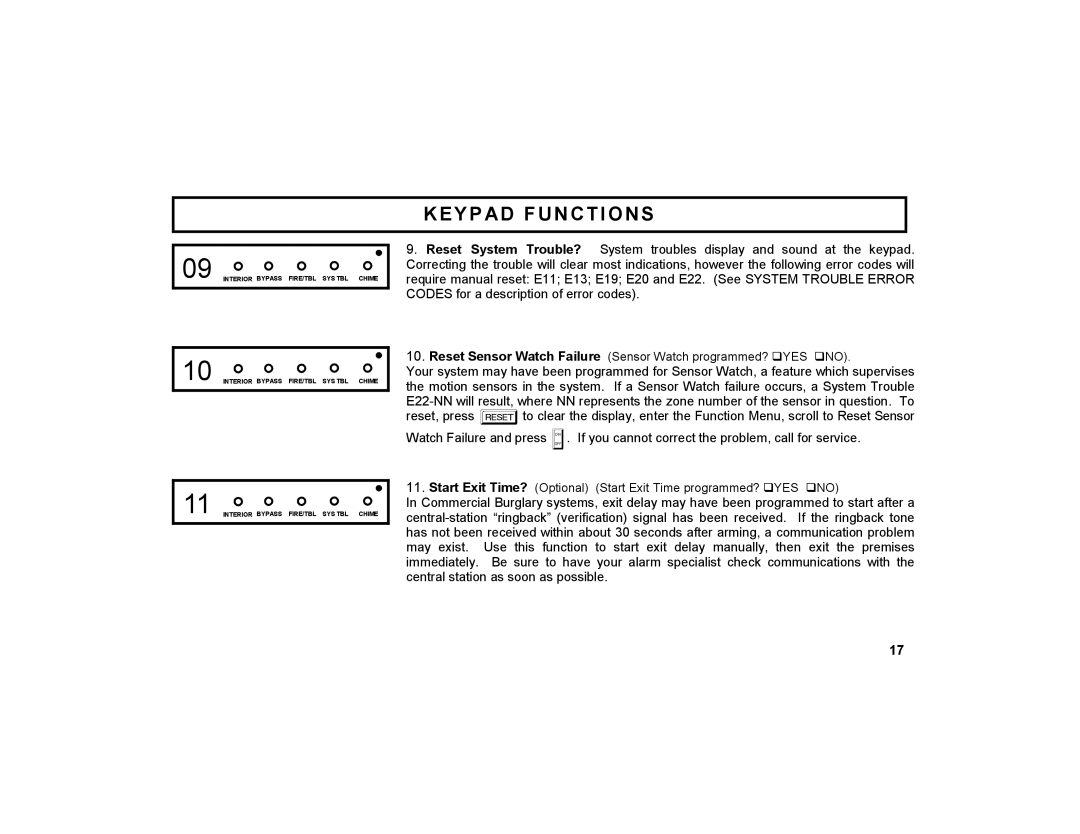 Napco Security Technologies GEM-DXRP3 manual Keypad Functions 