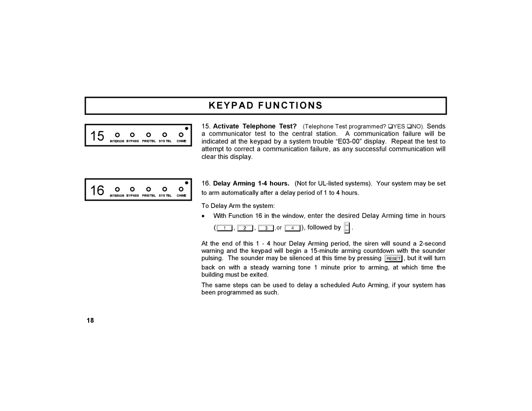 Napco Security Technologies GEM-DXRP3 manual Keypad Functions 