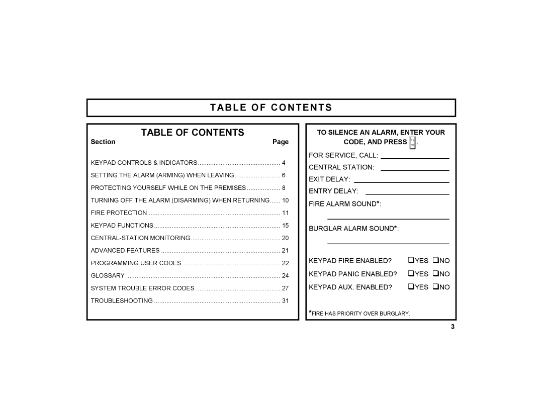 Napco Security Technologies GEM-DXRP3 manual Table of Contents 