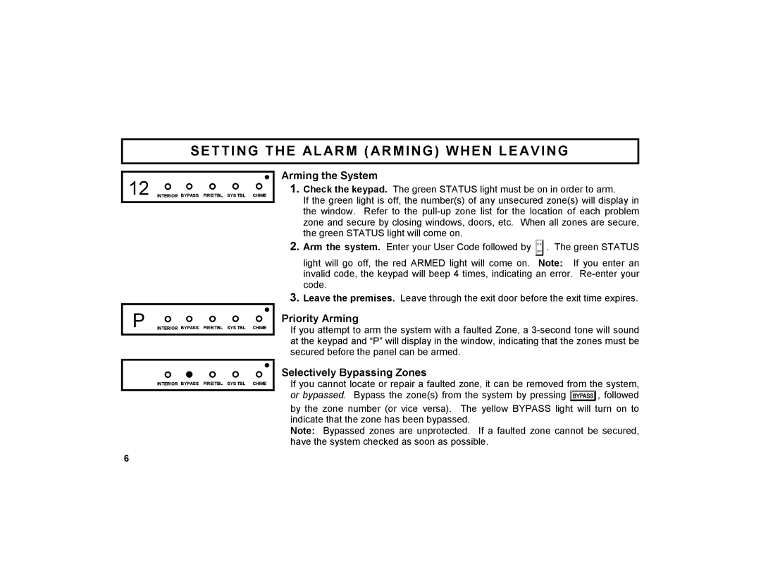 Napco Security Technologies GEM-DXRP3 manual Setting the Alarm Arming When Leaving, Arming the System, Priority Arming 