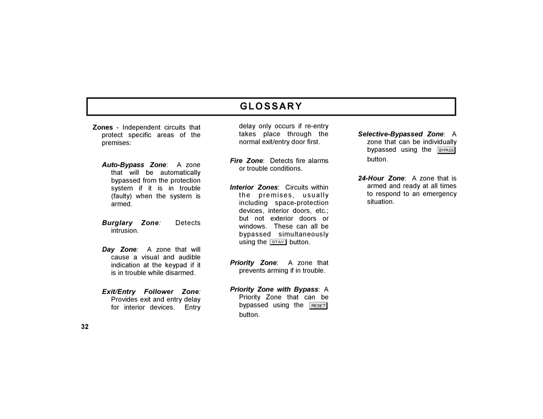 Napco Security Technologies GEM-K1CA manual Glossary 