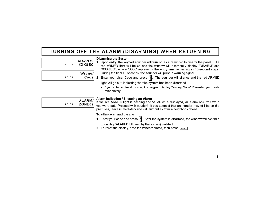 Napco Security Technologies GEM-K2AS manual Turning OFF the AL ARM Disarming When Returning, Xxxsec 