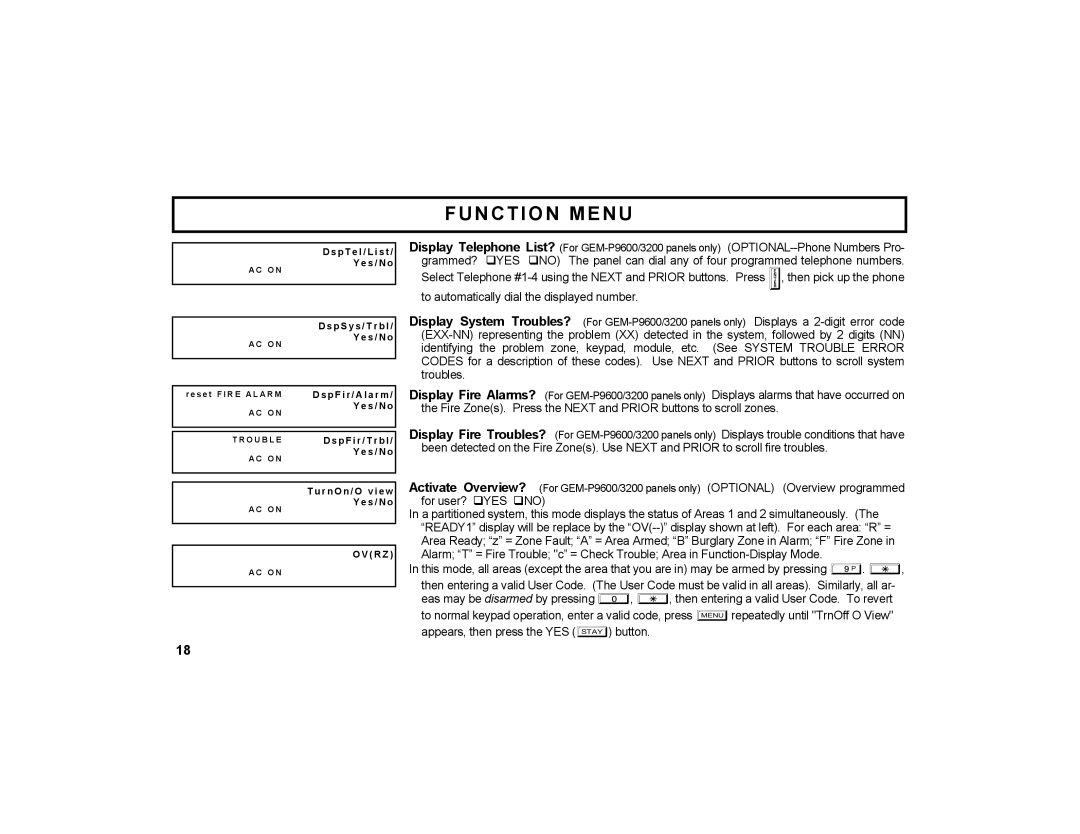 Napco Security Technologies GEM-K2AS manual For user? !YES !NO 