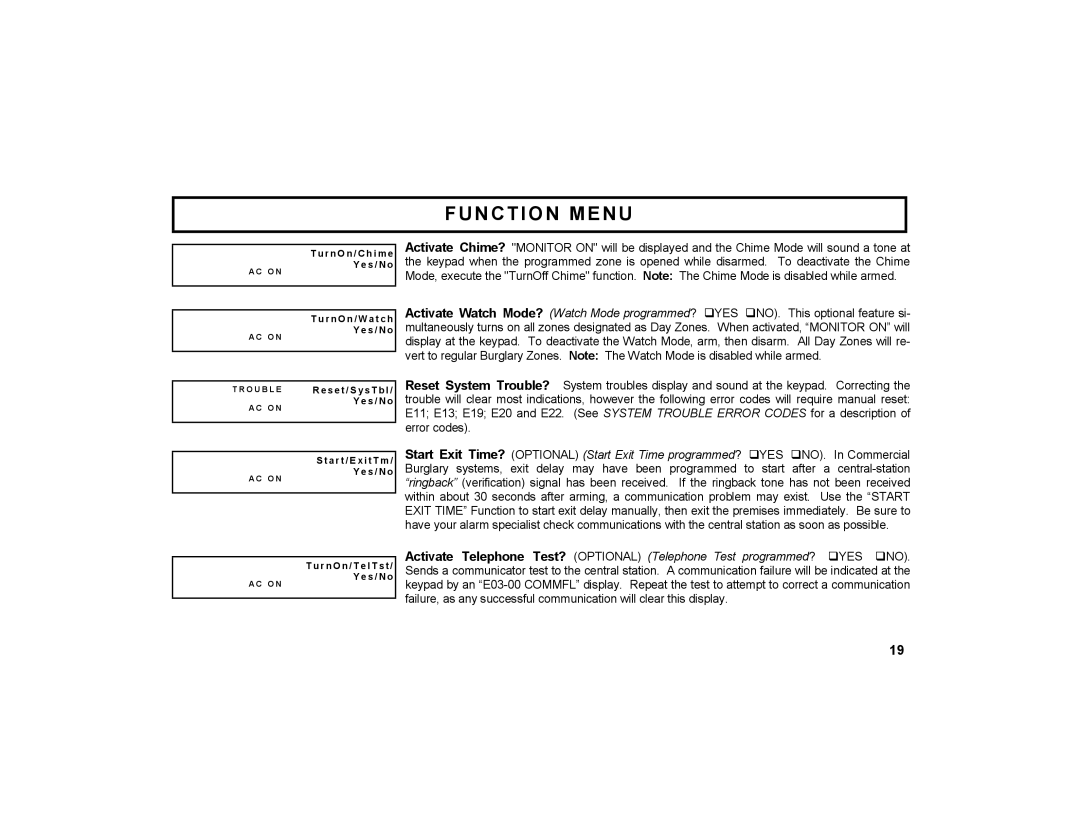 Napco Security Technologies GEM-K2AS manual R nO n / C h i me Y e s / N o 