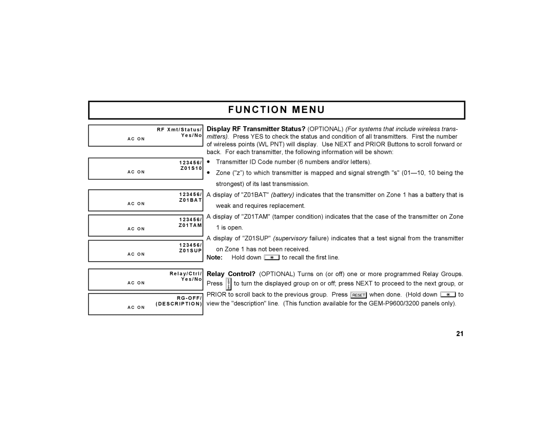 Napco Security Technologies GEM-K2AS manual On Zone 1 has not been received 