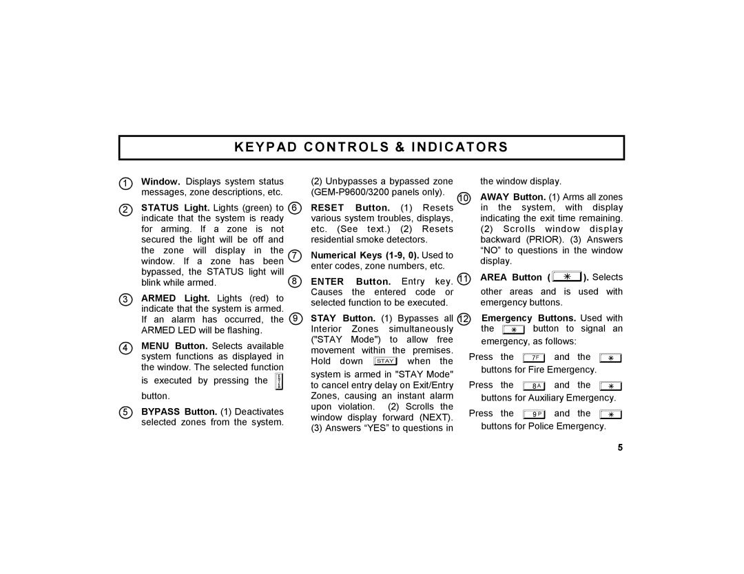 Napco Security Technologies GEM-K2AS manual Reset, Enter, Stay 