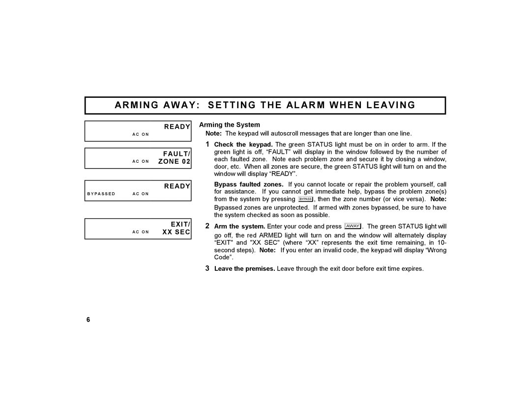 Napco Security Technologies GEM-K2AS manual Arming AW AY Setting the Alarm When Leaving 