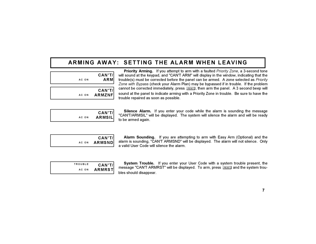 Napco Security Technologies GEM-K2AS manual Cant, Armznf, Armrst 