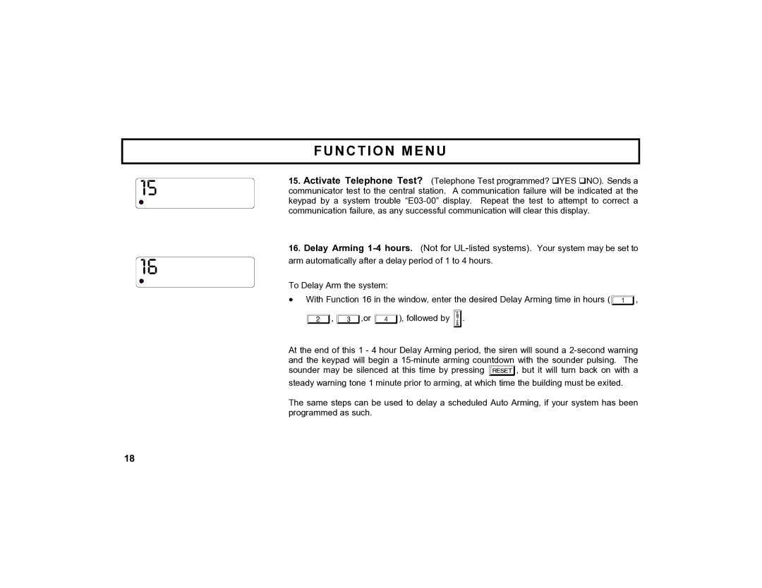 Napco Security Technologies GEM-K4RF manual Function Menu 