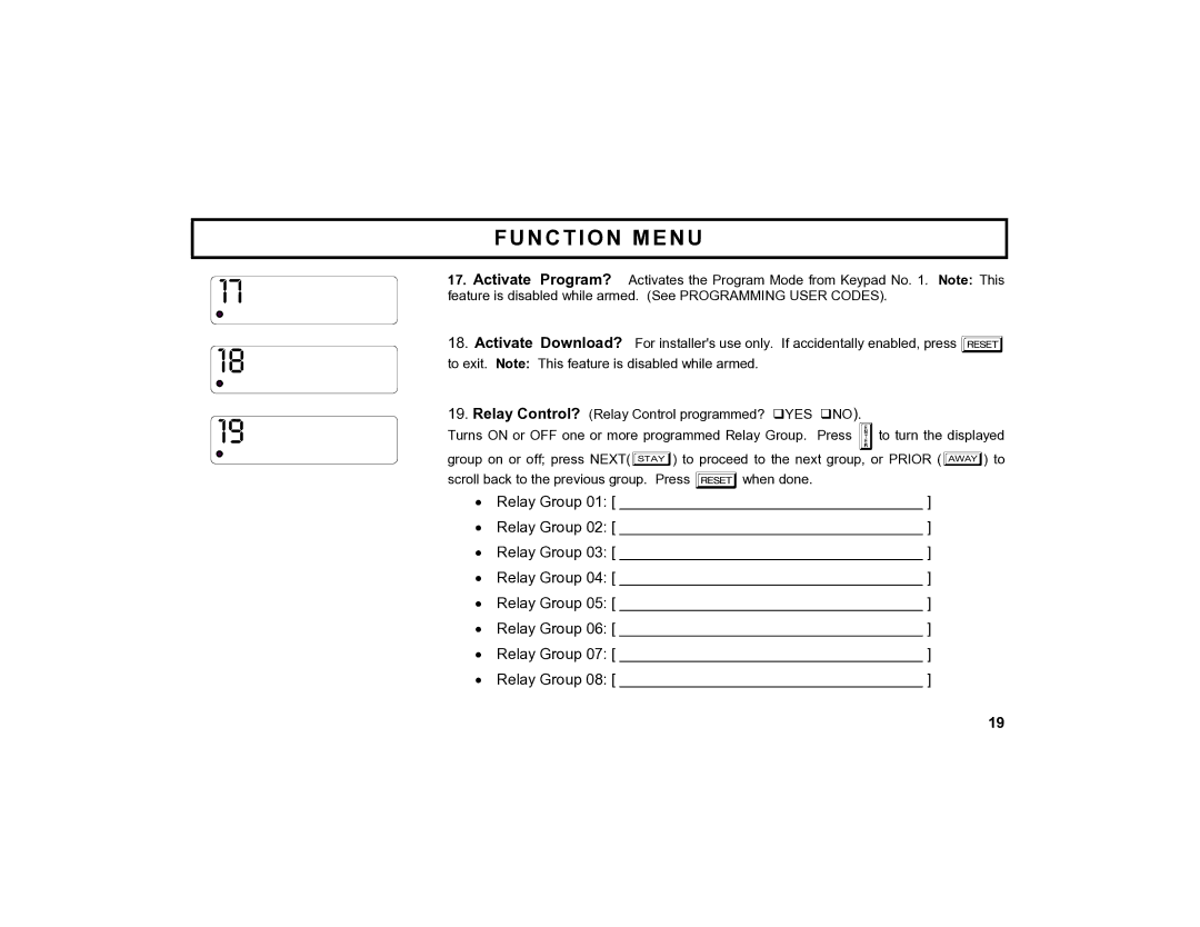 Napco Security Technologies GEM-K4RF manual Relay Group 