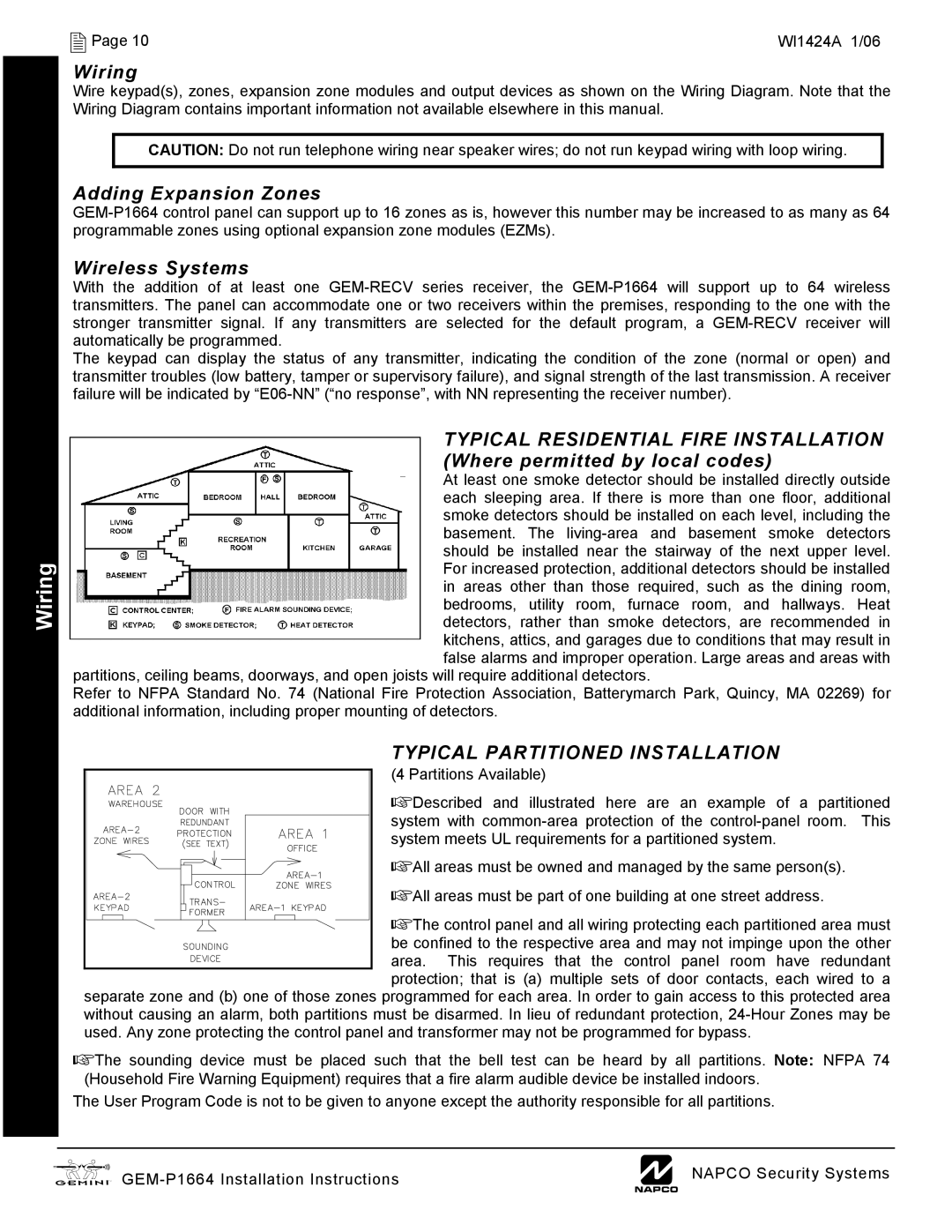 Napco Security Technologies GEM-P1664 installation instructions Wiring, Adding Expansion Zones, Wireless Systems 