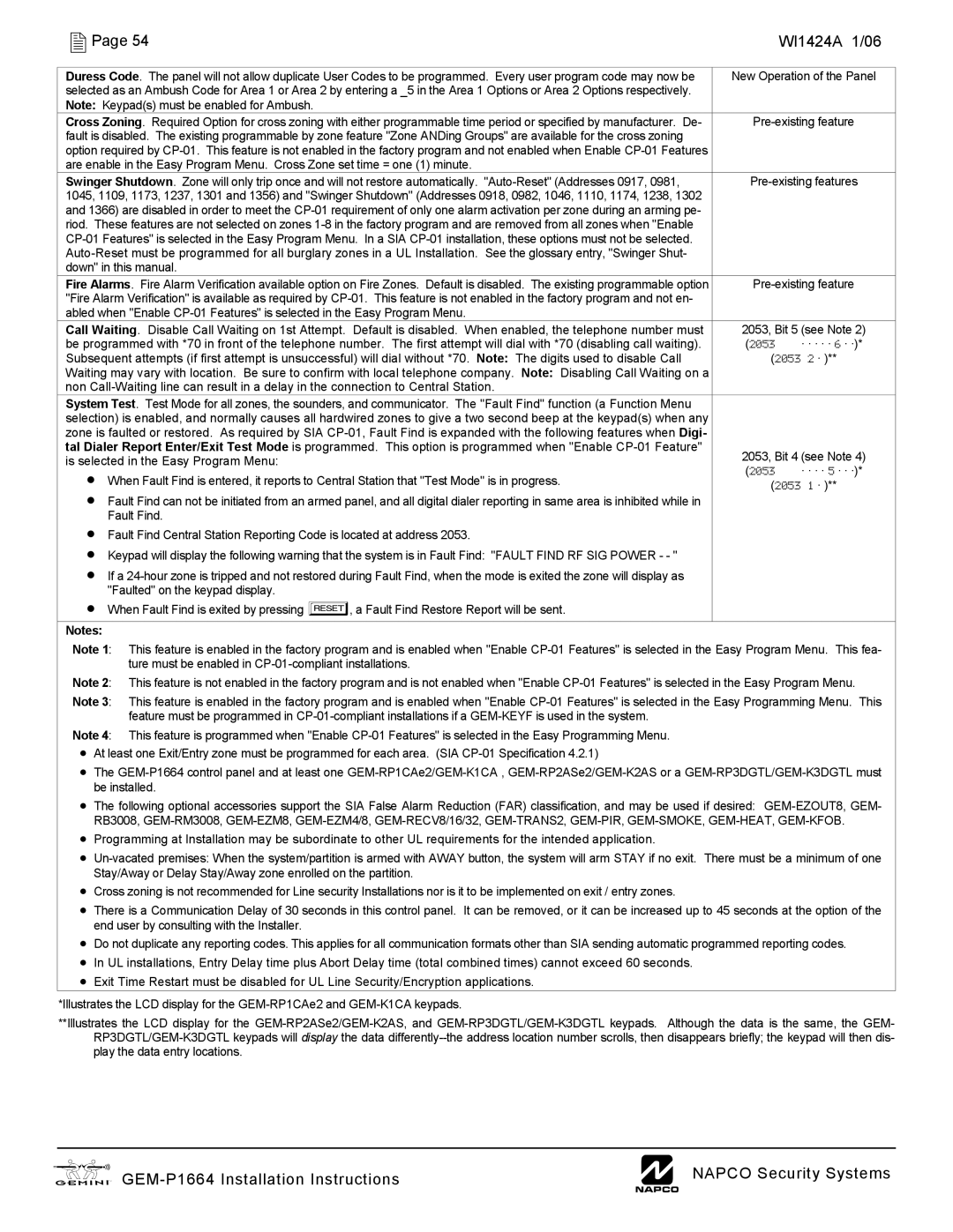 Napco Security Technologies GEM-P1664 installation instructions Is selected in the Easy Program Menu 