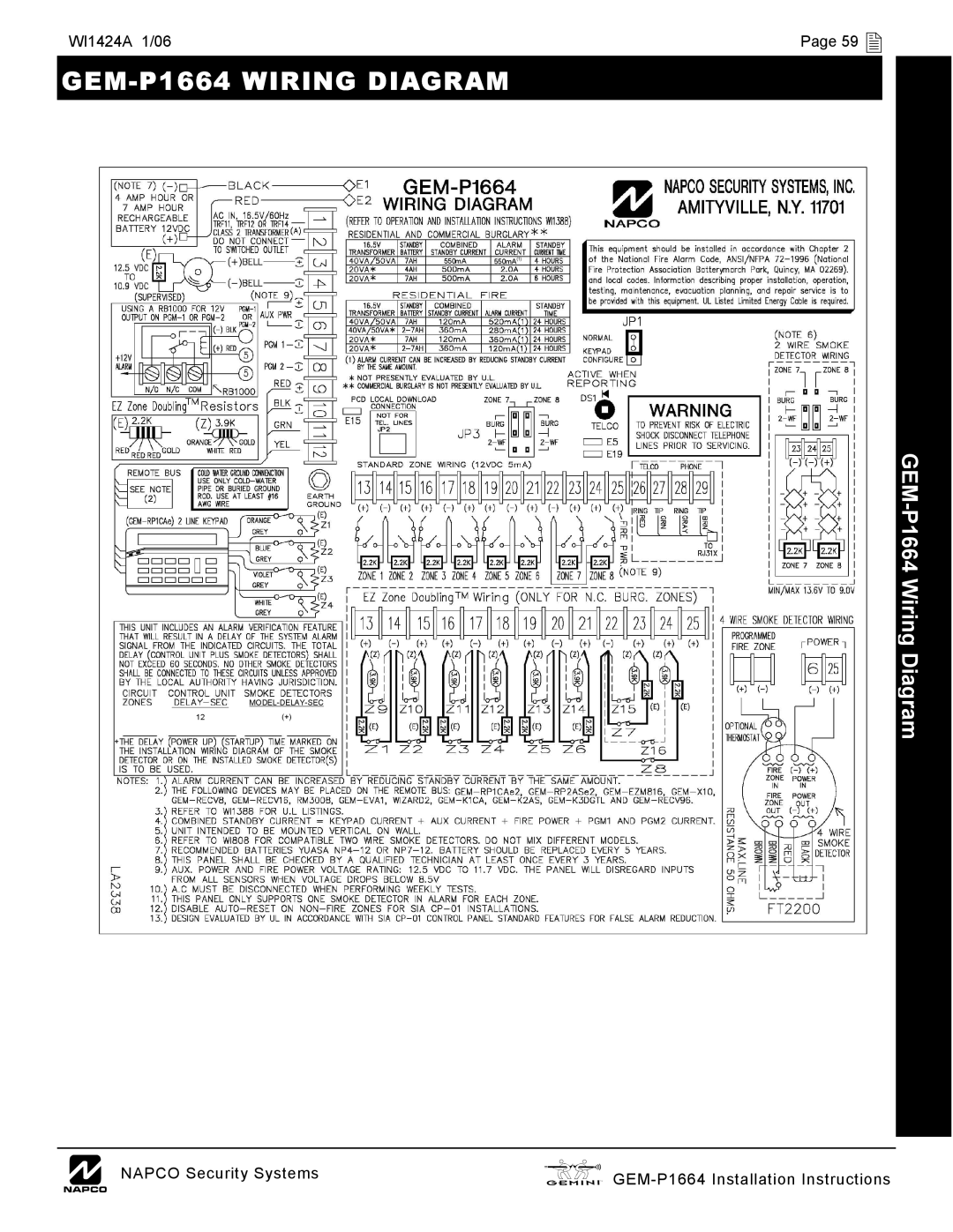 Napco Security Technologies installation instructions GEM-P1664 Wiring Diagram, 59  