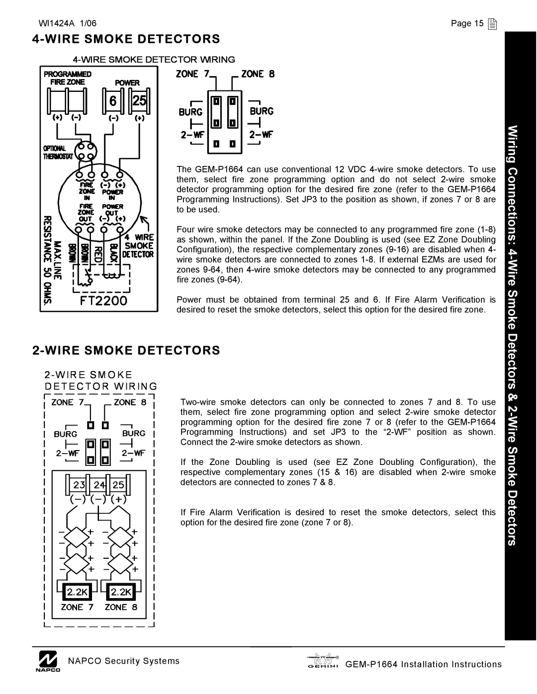 Napco Security Technologies GEM-P1664 Wiresmoke Detectors, Wir E S M O K E D E T E C T O R W Ir In G 