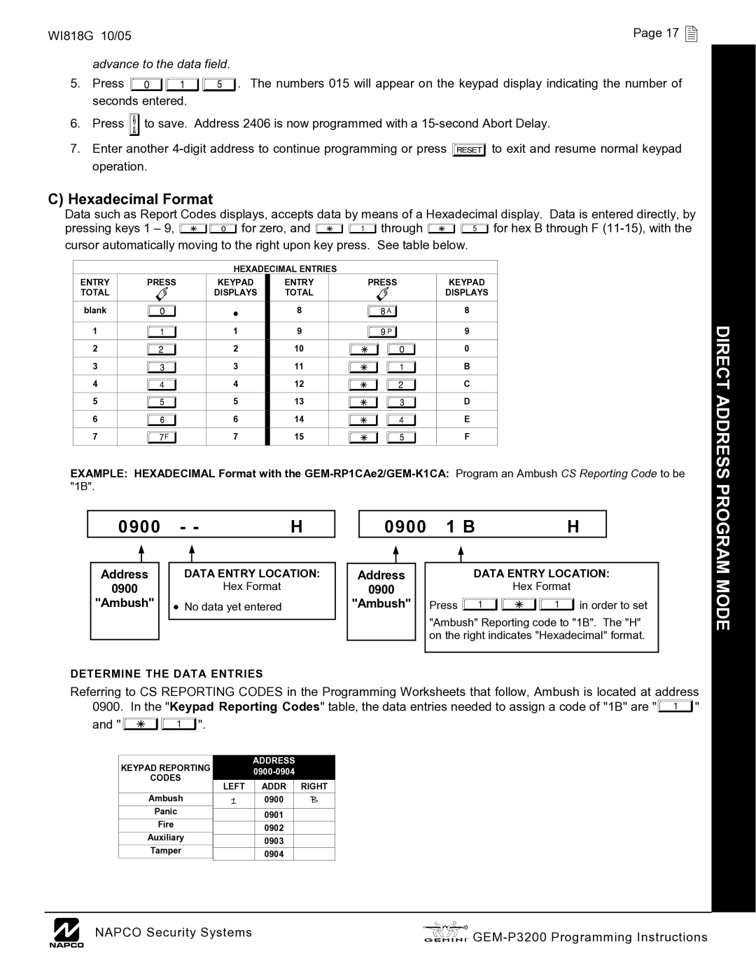 Napco Security Technologies GEM-P3200 quick start 0900, Ambush, No data yet entered 