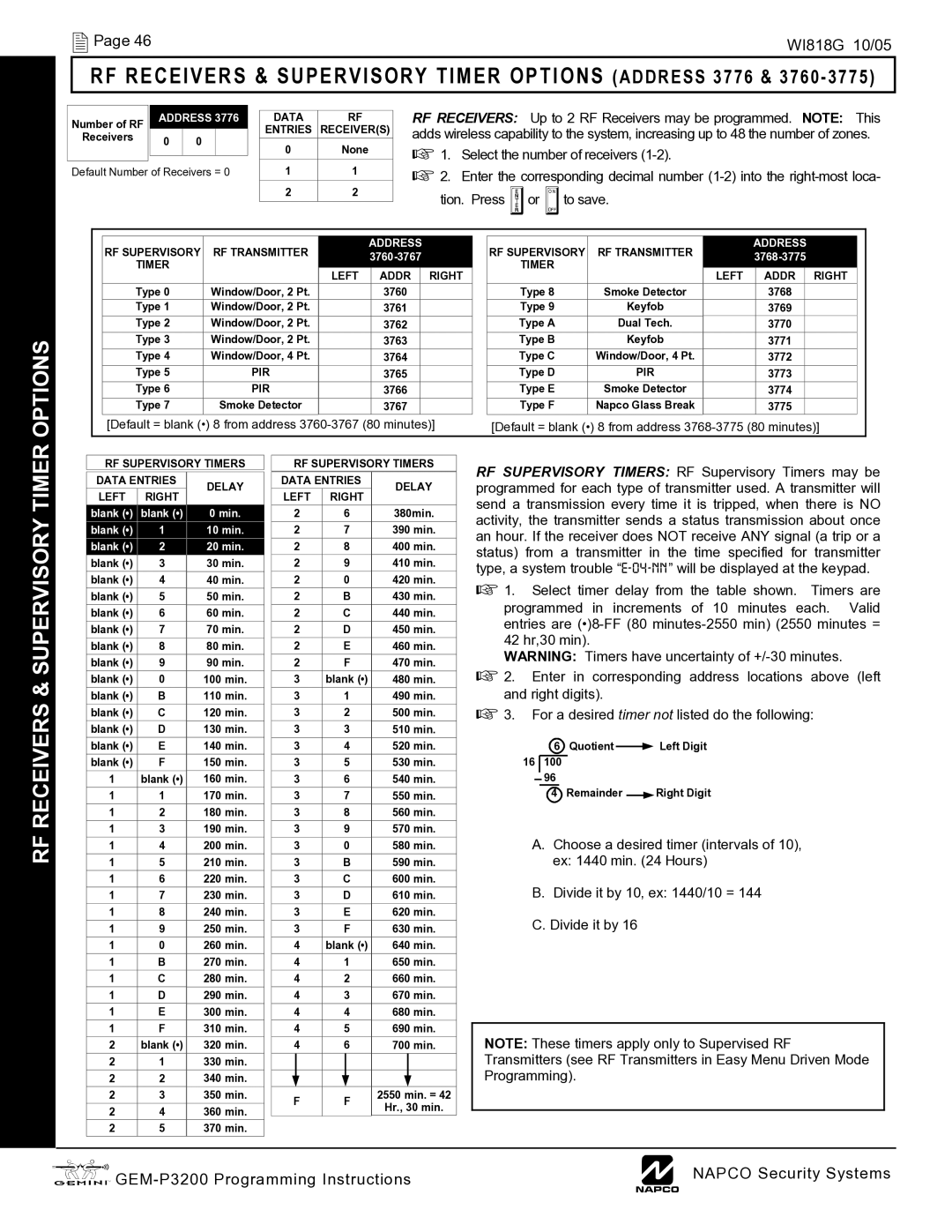 Napco Security Technologies GEM-P3200 quick start Select the number of receivers, Tion. Press Uor Dto save 