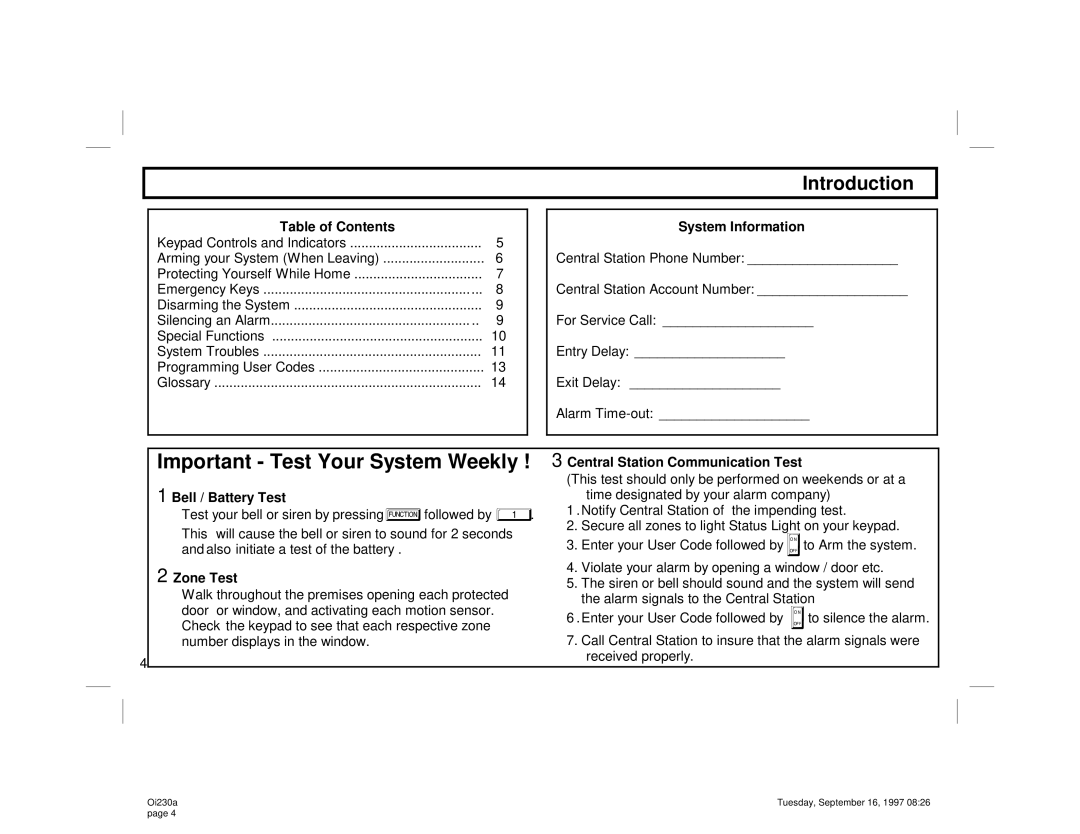 Napco Security Technologies GEM-P400 manual Important Test Your System Weekly 