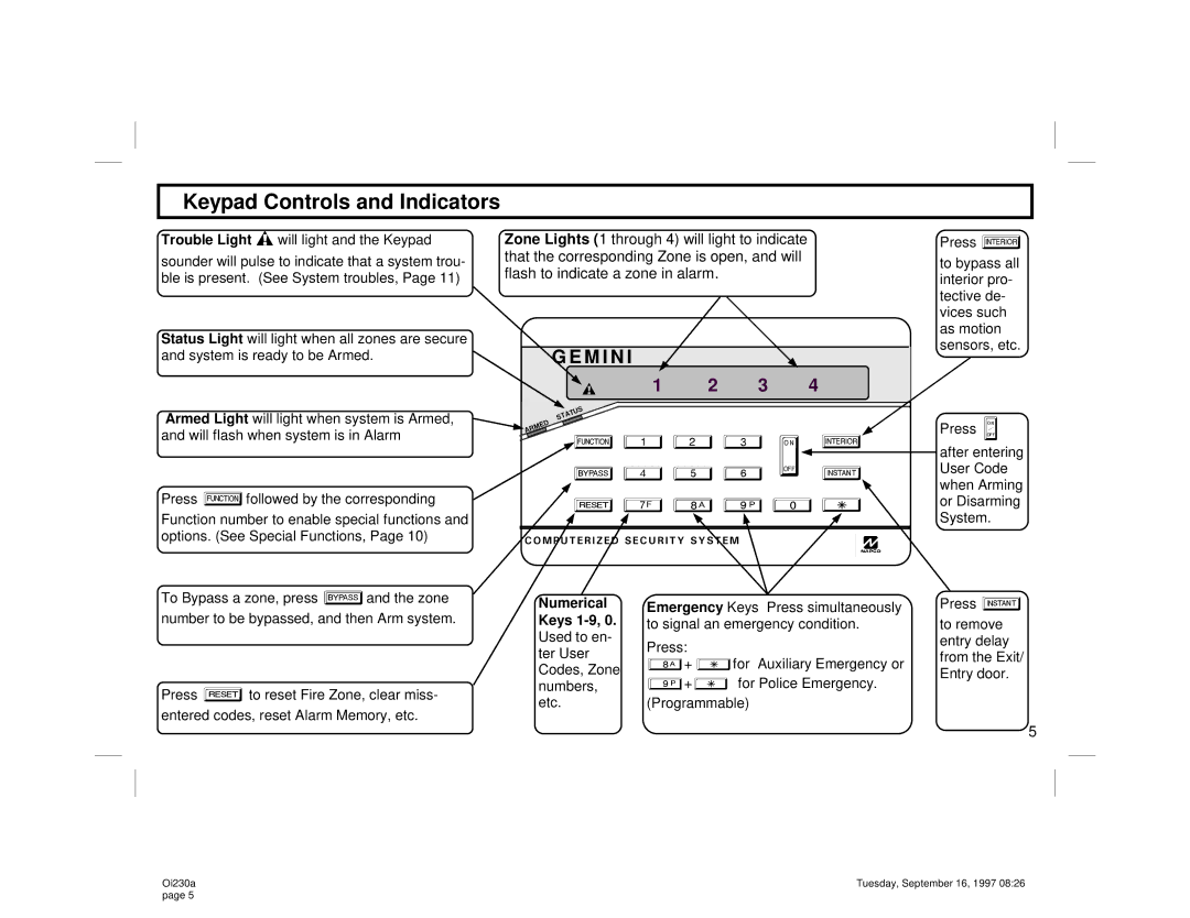 Napco Security Technologies GEM-P400 manual Keypad Controls and Indicators, I N 